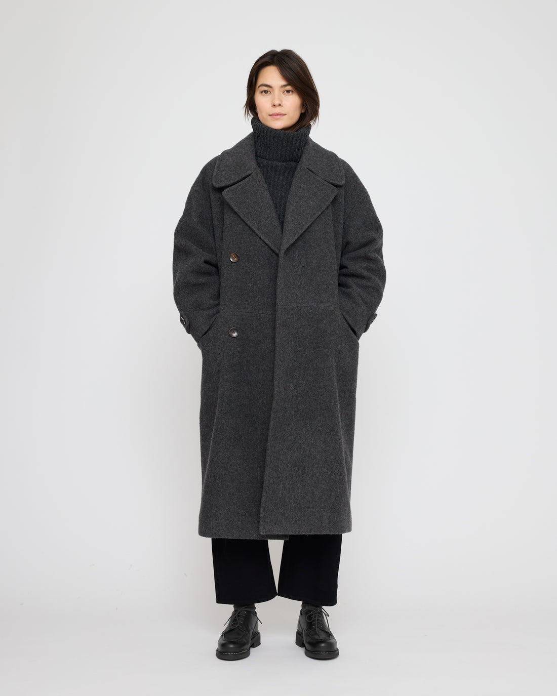 Double Breasted Wool Coat - FW26 - Charcoal Gray