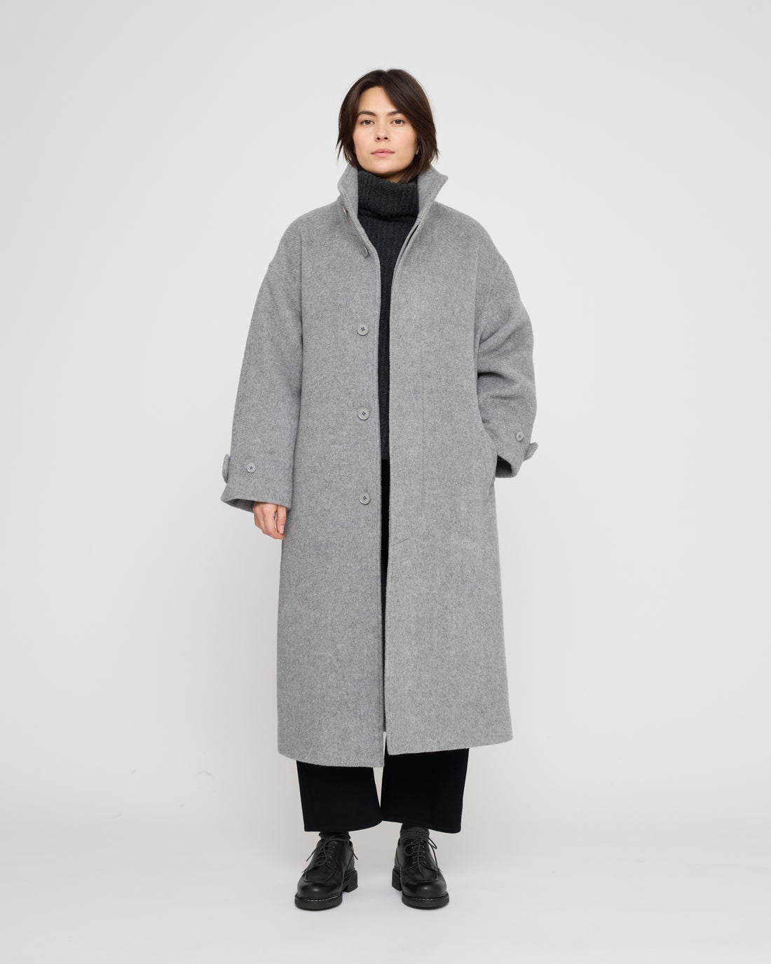 Tall Collar Long Wool Coat - FW26 - Light Gray