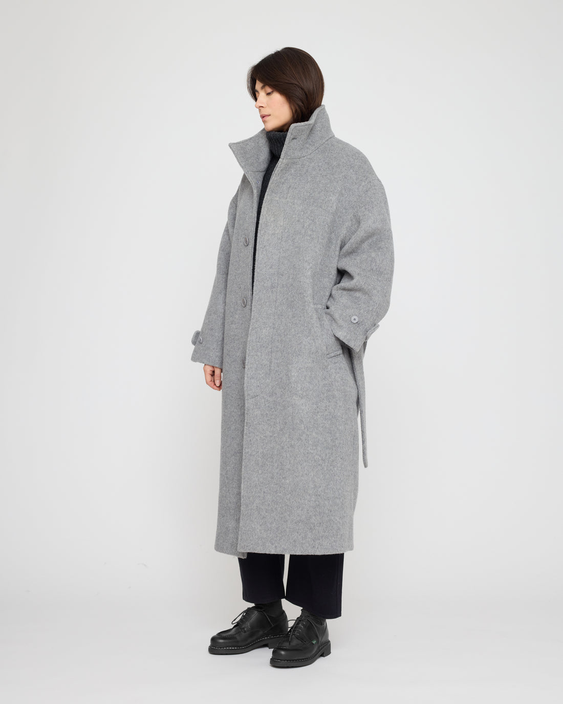 Tall Collar Long Wool Coat - FW26 - Light Gray