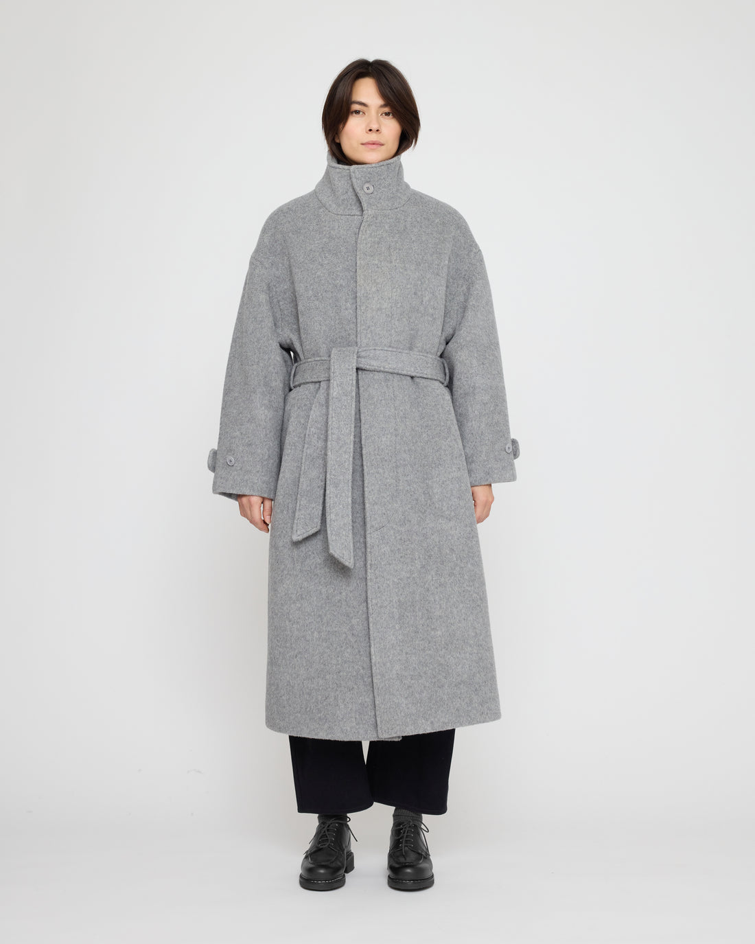 Tall Collar Long Wool Coat - FW26 - Light Gray
