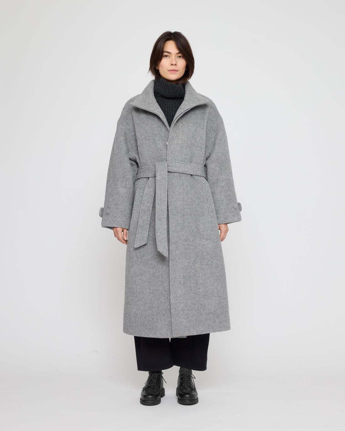 Tall Collar Long Wool Coat - FW26 - Light Gray