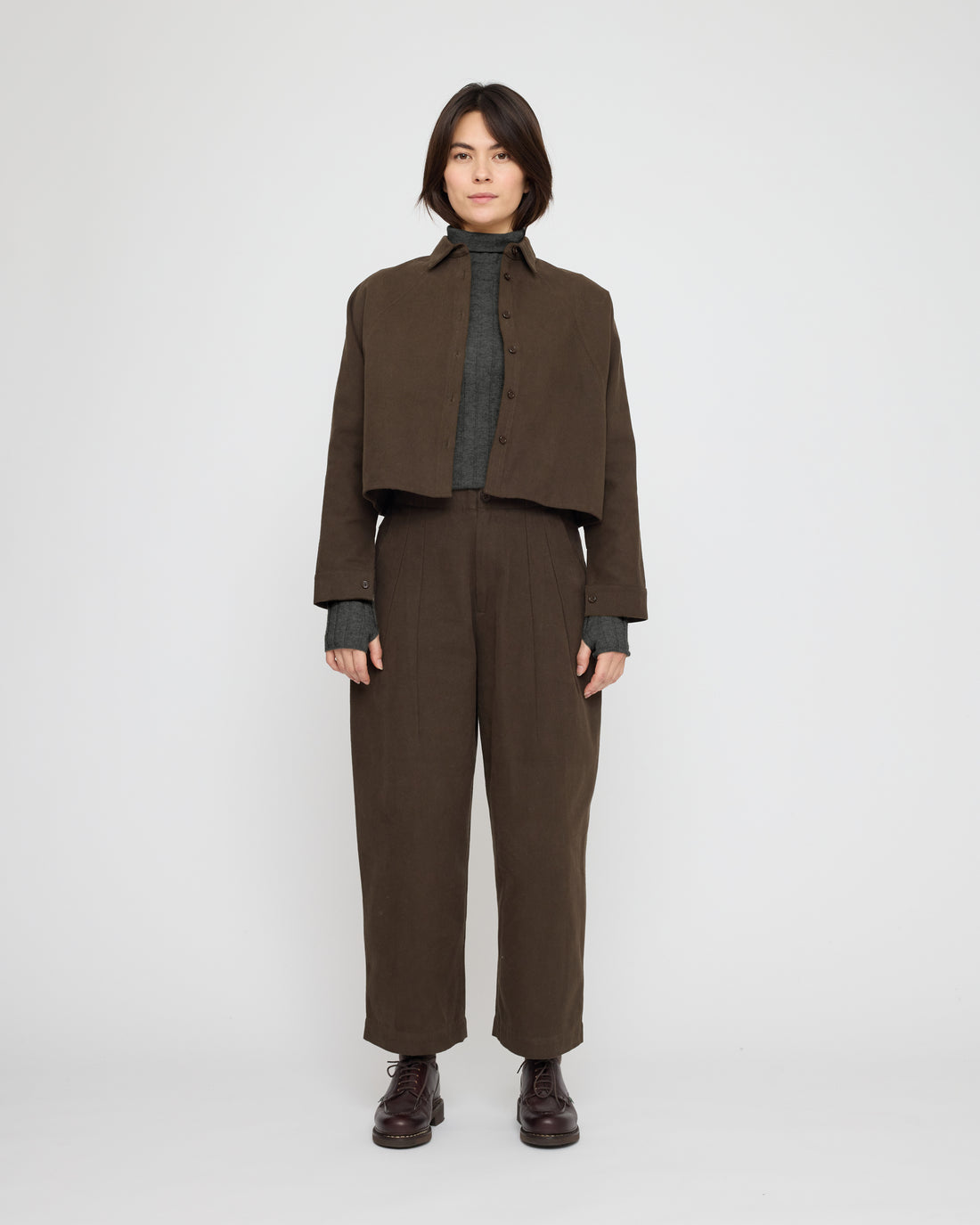 Signature 3/4 Cropped Shirt Jacket - Brushed Canvas Edition - Taupe Brown