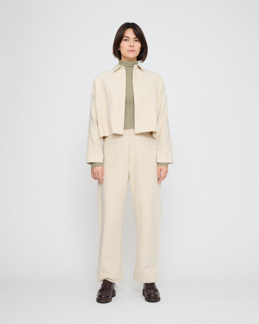 Signature 3/4 Cropped Shirt Jacket - Brushed Canvas Edition - Off-White
