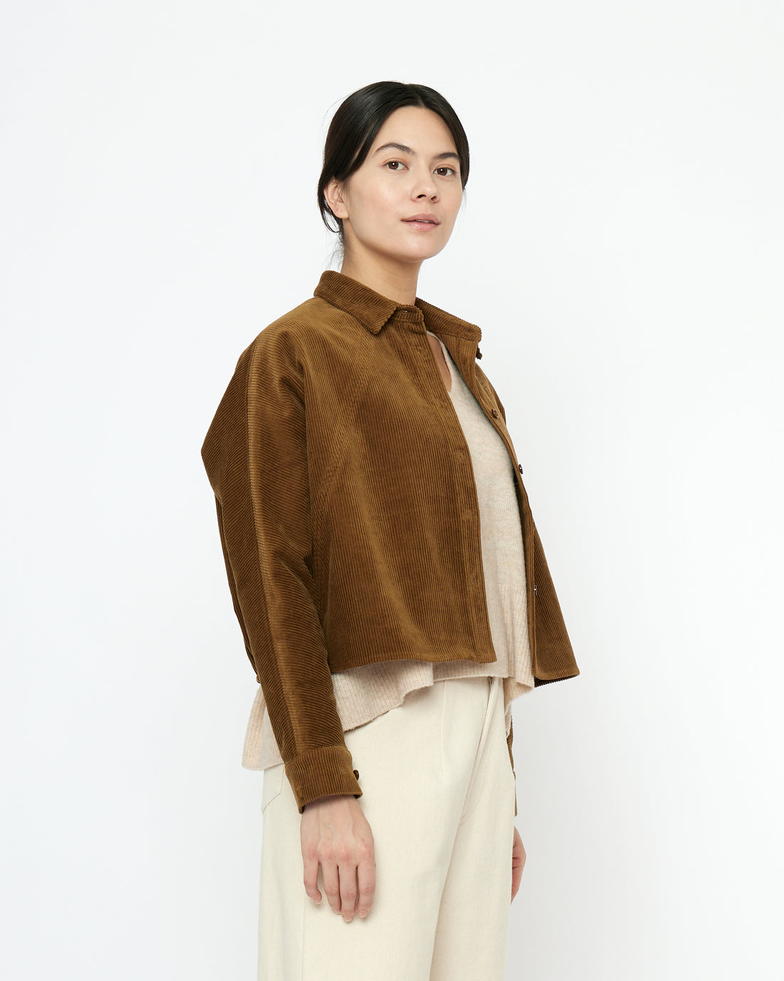 Corduroy 3/4 Cropped Shirt Jacket - FW25 - Sepia Brown