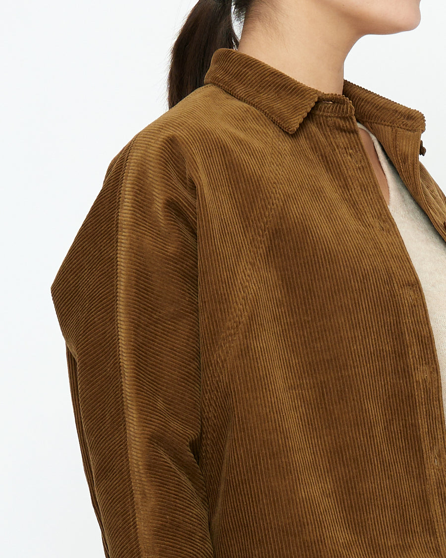Corduroy 3/4 Cropped Shirt Jacket - FW25 - Sepia Brown