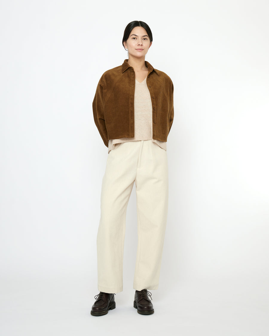 Corduroy 3/4 Cropped Shirt Jacket - FW25 - Sepia Brown