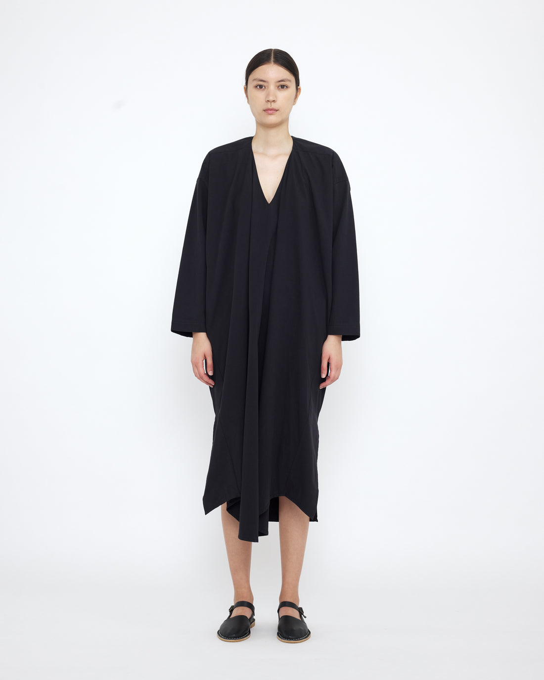 V-Neck Cocoon Midi Dress - SS25 - Black