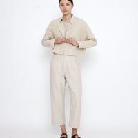 Signature 3/4 Cropped Shirt Jacket - Textured Edition - Textured Beige