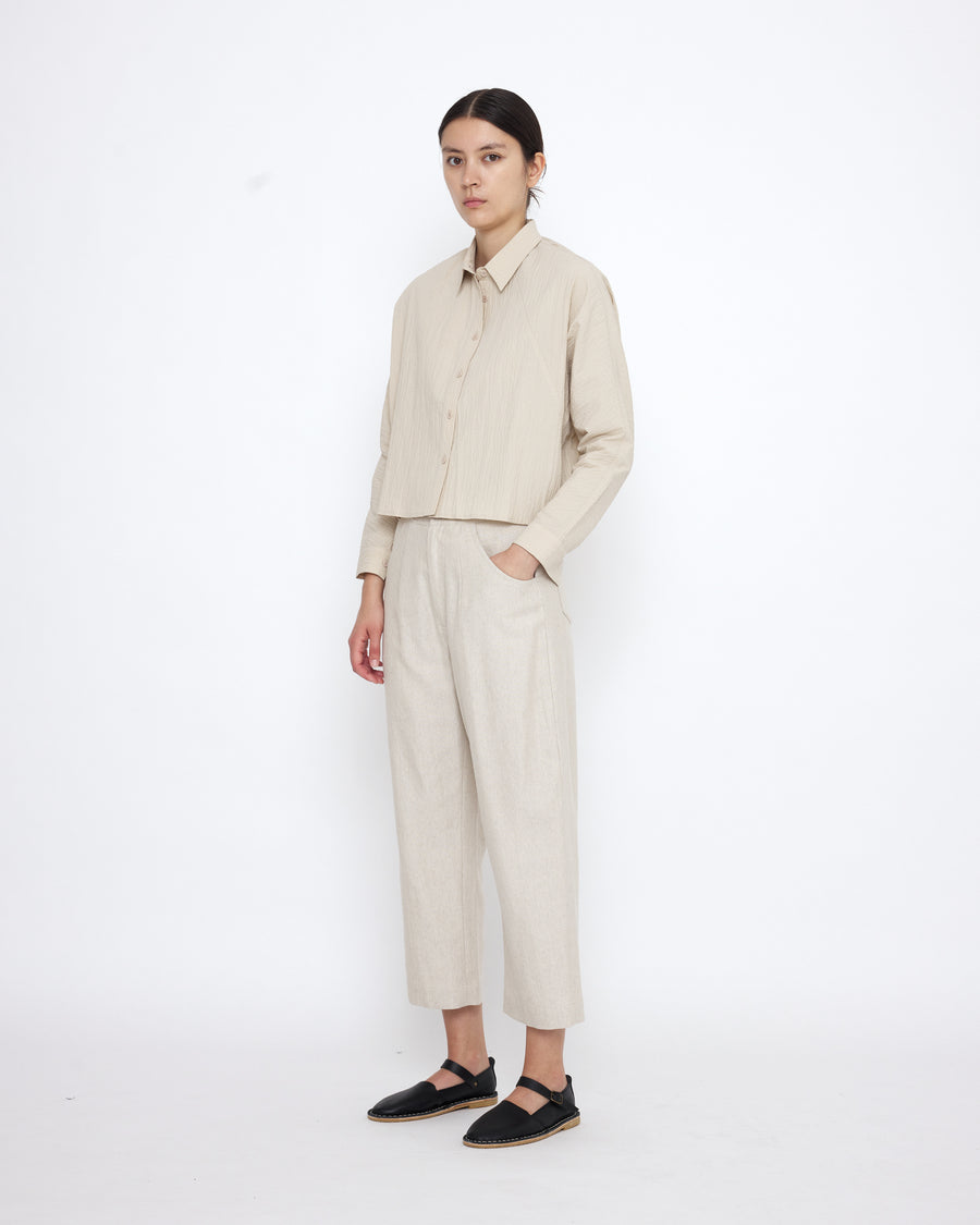 Signature 3/4 Cropped Shirt Jacket - Textured Edition - Textured Beige