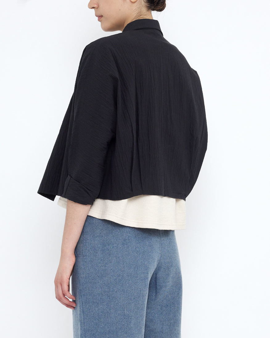 Signature 3/4 Cropped Shirt Jacket - Textured Edition - Textured Black