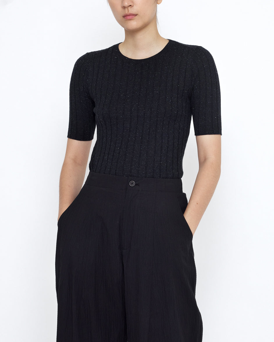 Mid-Sleeves Ribbed Fine Knit - SS25 - Black