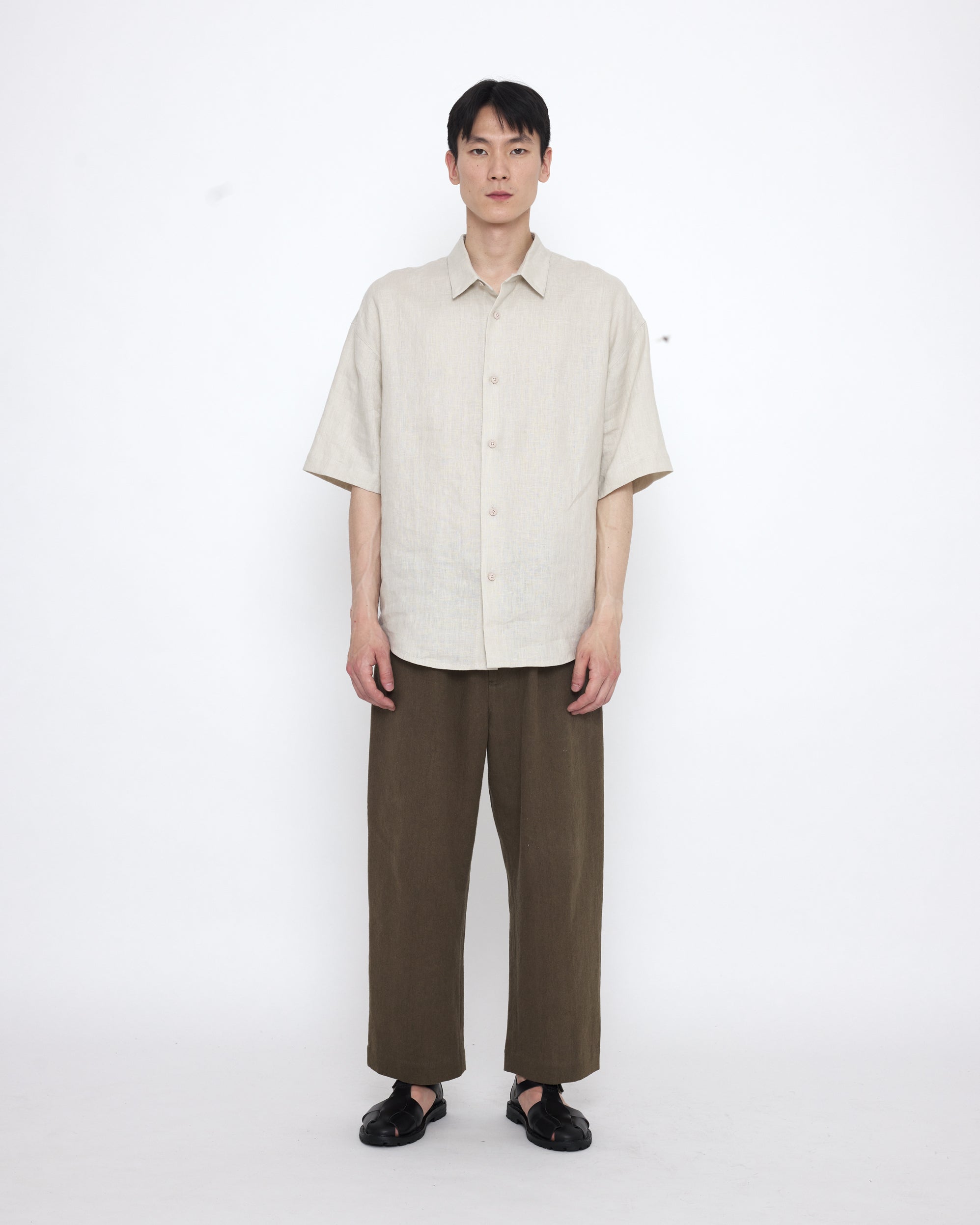 Linen Oversized Short Sleeves Shirt - SS25 - Sand Beige