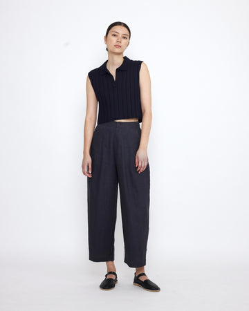 Collared Ribbed Vest - SS25 - Navy