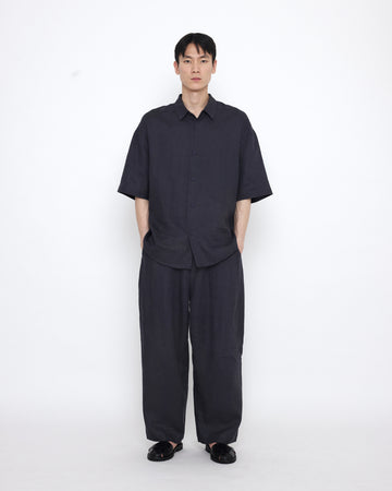 Linen Oversized Short Sleeves Shirt - SS25 - Charcoal Blue