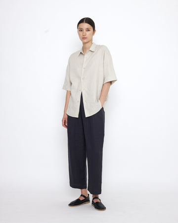 Linen Oversized Short Sleeves Shirt - SS25 - Sand Beige