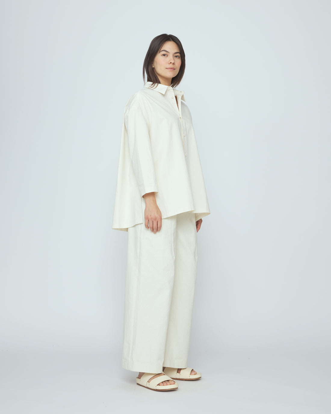 Papery 3/4 Button Up - SS26 - Rice White