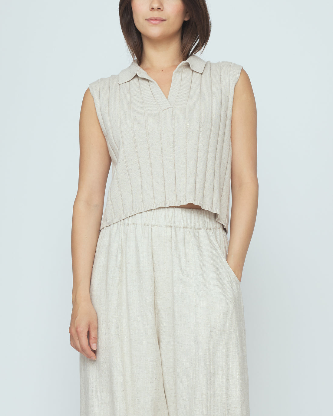 Collared Knit Vest - SS26 - Speckle Beige