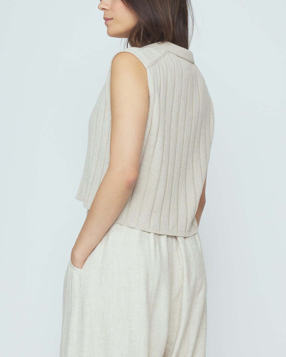 Collared Knit Vest - SS26 - Speckle Beige