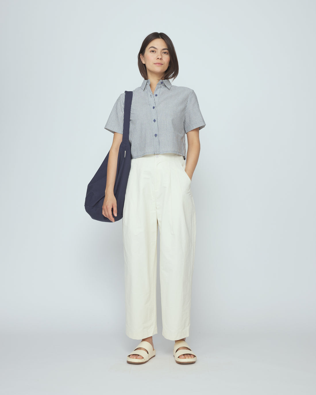 Striped Cropped Shirt - SS26 - Navy Stripes