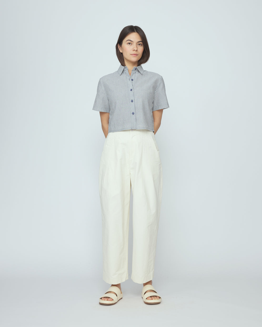 Striped Cropped Shirt - SS26 - Navy Stripes