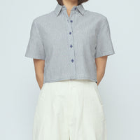 Striped Cropped Shirt - SS26 - Navy Stripes