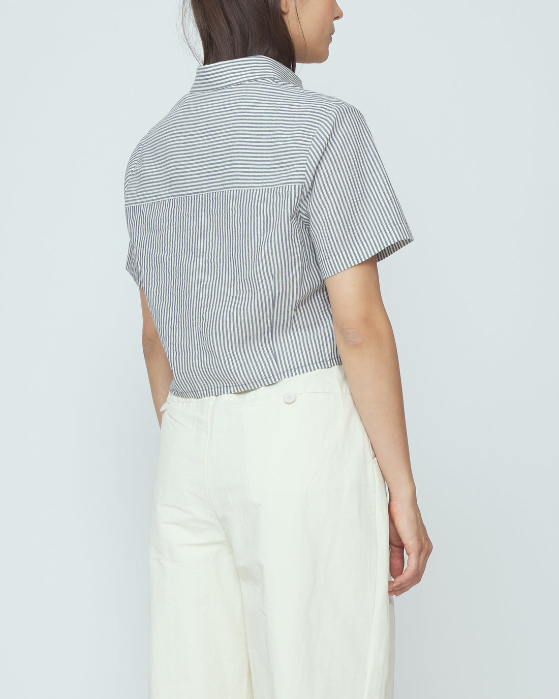 Striped Cropped Shirt - SS26 - Navy Stripes