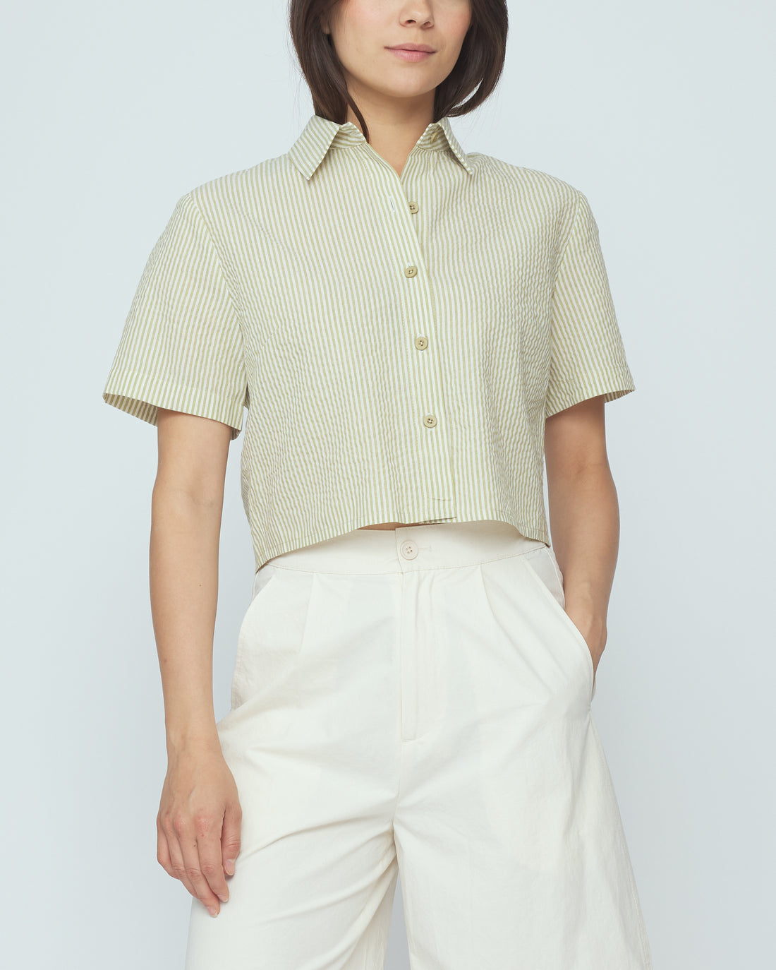 Striped Cropped Shirt - SS26 - Mustard Stripes