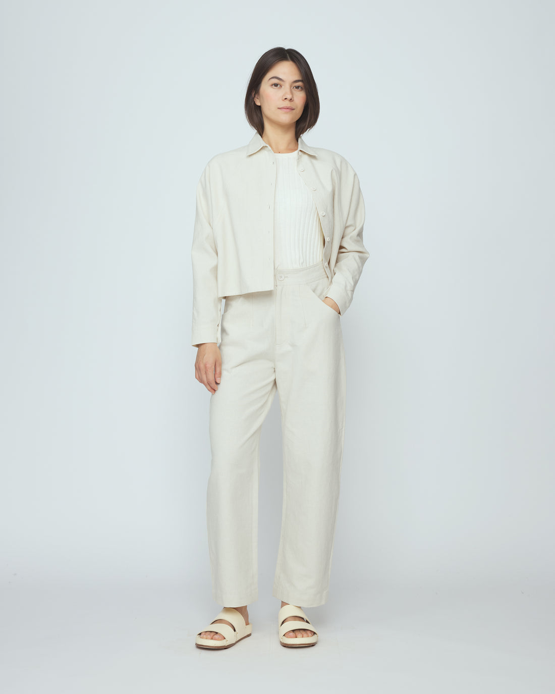 Signature 3/4 Cropped Shirt Jacket - Canvas Edition - Oatmeal