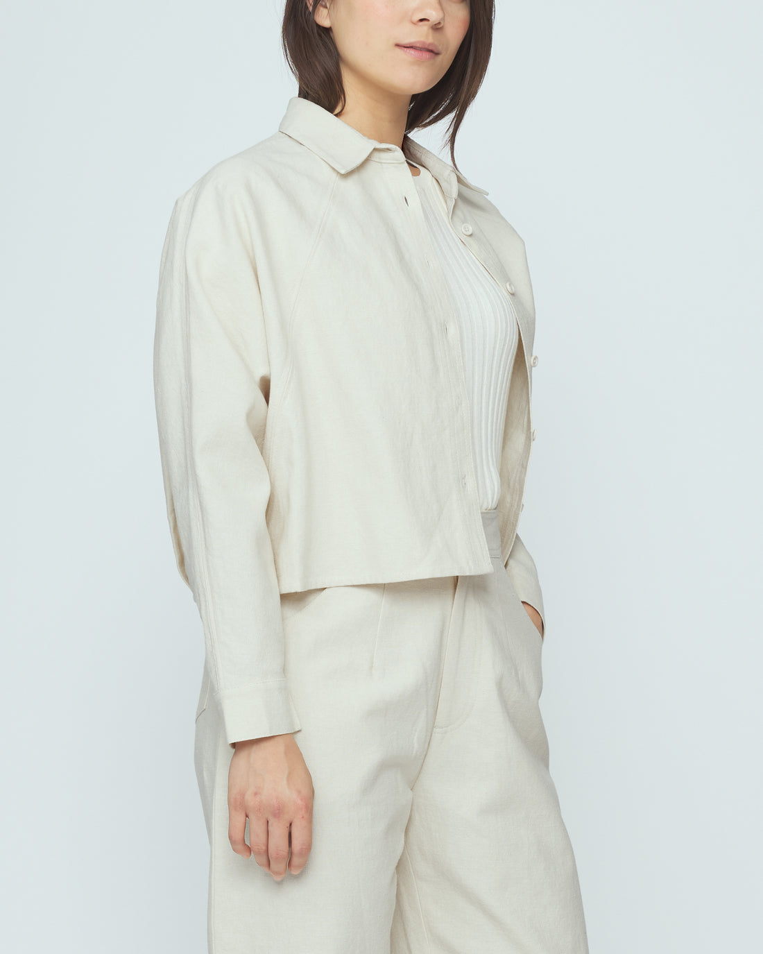 Signature 3/4 Cropped Shirt Jacket - Canvas Edition - Oatmeal