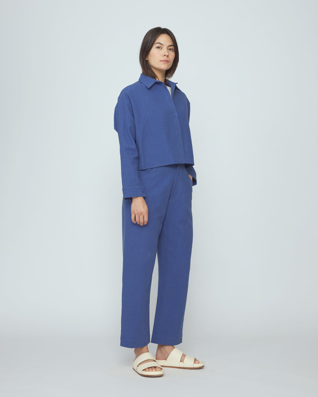 SIgnature 3/4 Cropped Shirt Jacket - Canvas Edition - French Blue