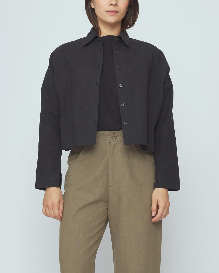 Signature 3/4 Cropped Shirt Jacket - Canvas Edition - Black – 7115