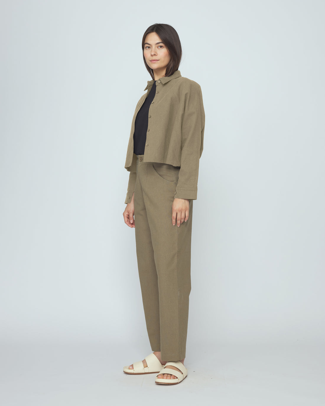 SIgnature 3/4 Cropped Shirt Jacket - Canvas Edition - Moss Brown