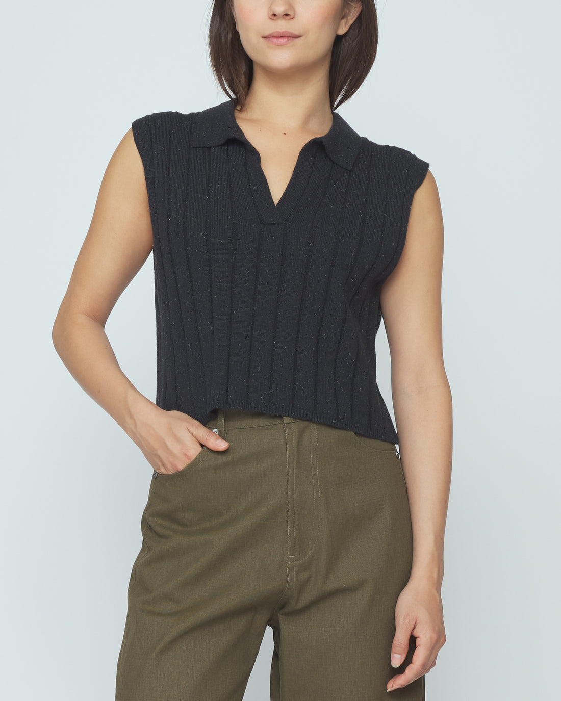 Collared Knit Vest - SS26 - Speckle Black