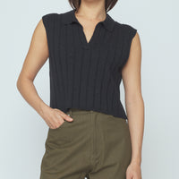 Collared Knit Vest - SS26 - Speckle Black