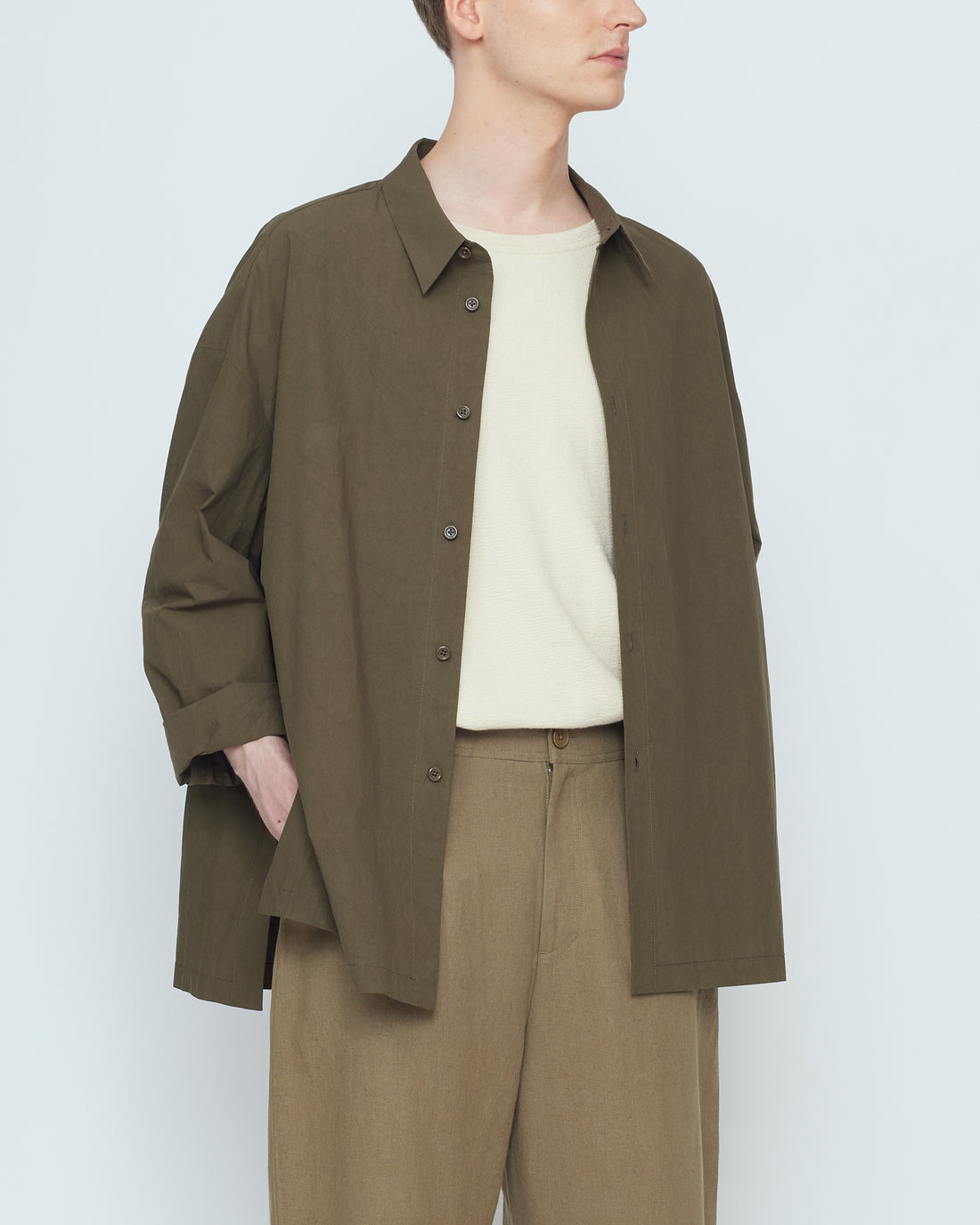 Papery 3/4 Button Up - SS26 - Olive