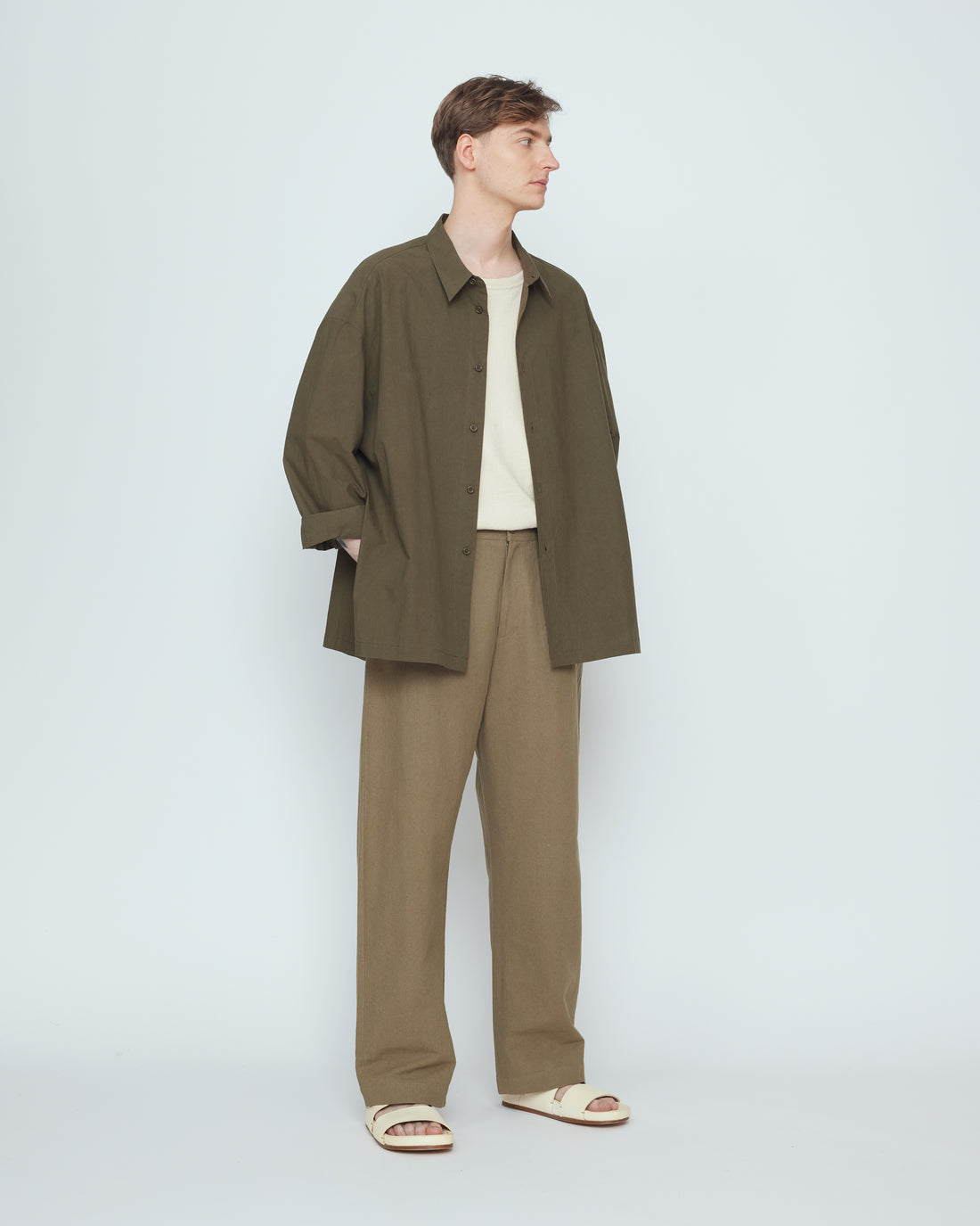 Papery 3/4 Button Up - SS26 - Olive