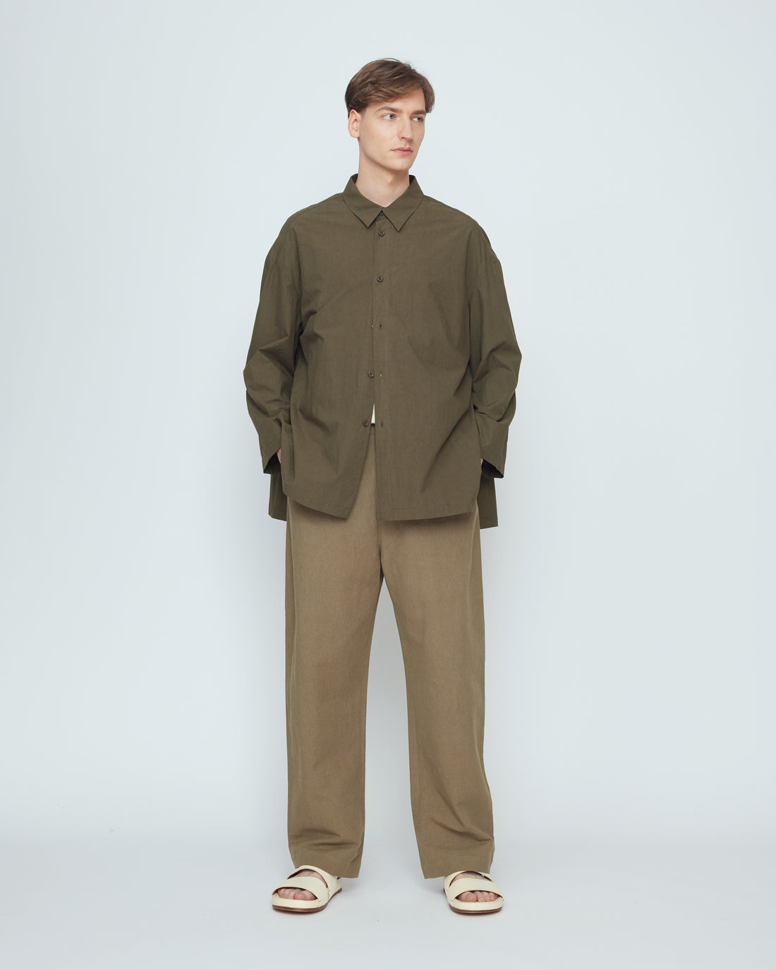 Papery 3/4 Button Up - SS26 - Olive