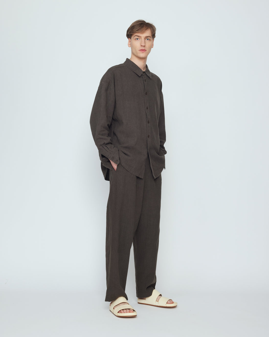 Elastic Dropped Crotch Trouser- SS26 - Olive Gray