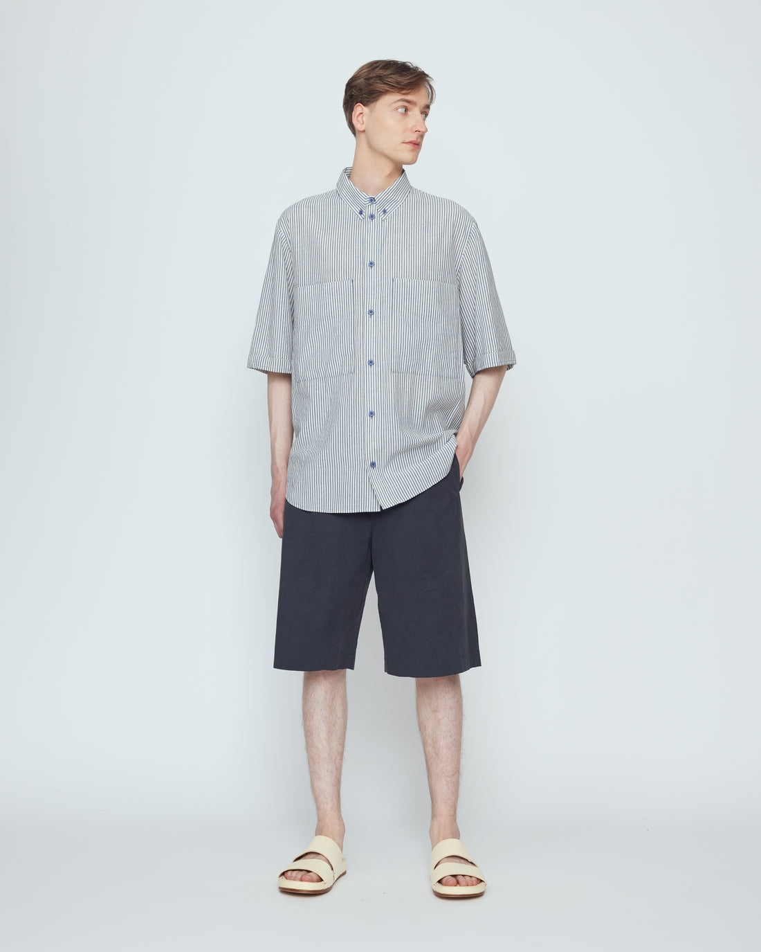 Striped Double Pockets Shirt - SS26 - Navy Stripes