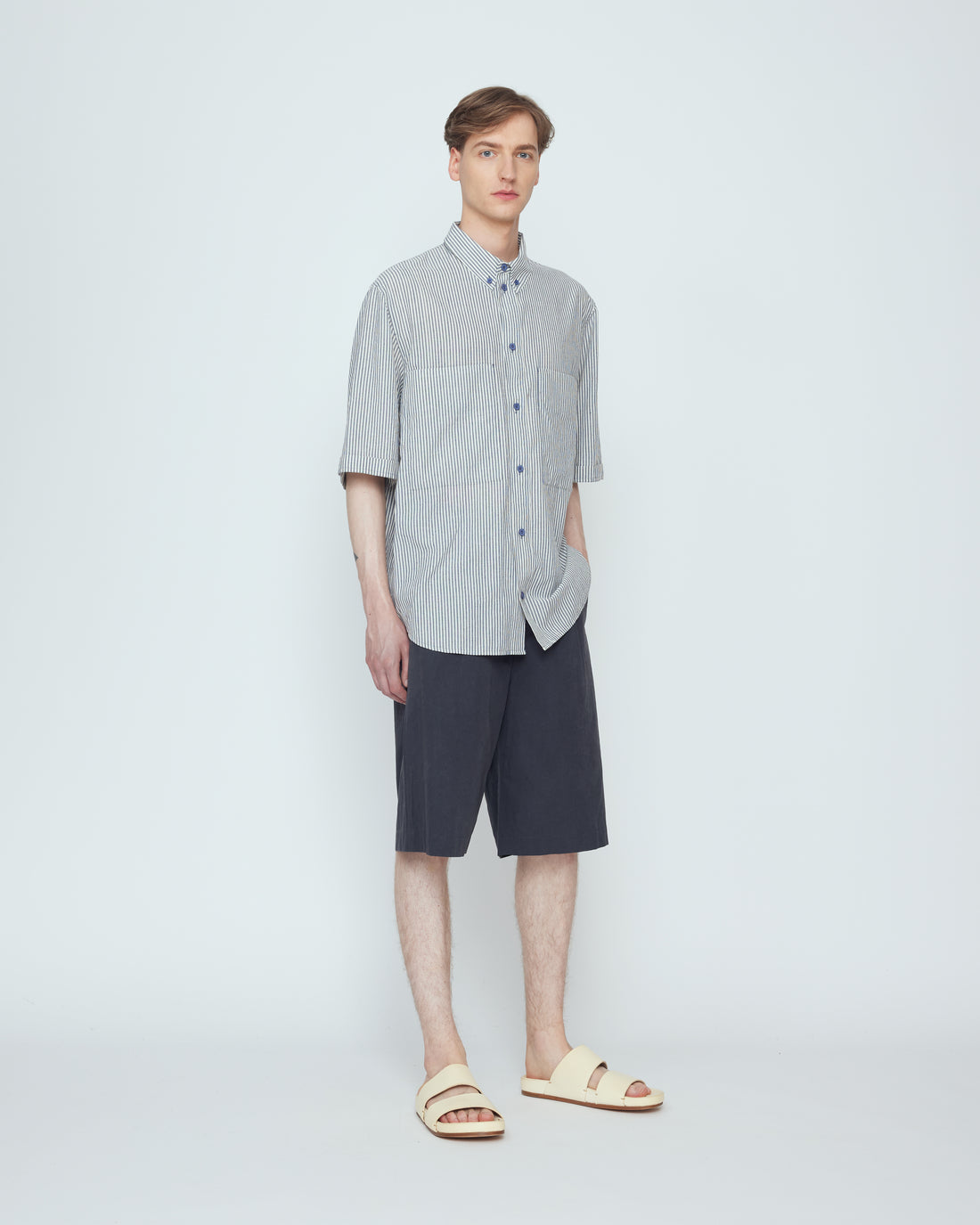 Striped Double Pockets Shirt - SS26 - Navy Stripes