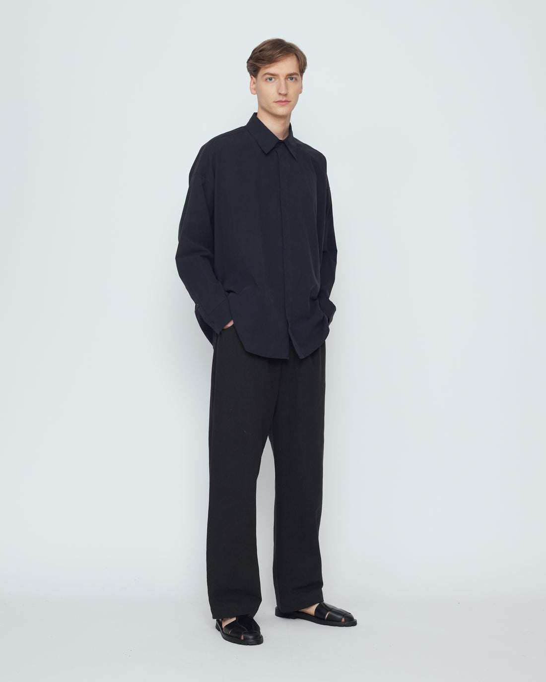 navy blue dress shirt with black pants Traveler Stretch Dress Shirt in Black 2XL / Semi Tall / Black