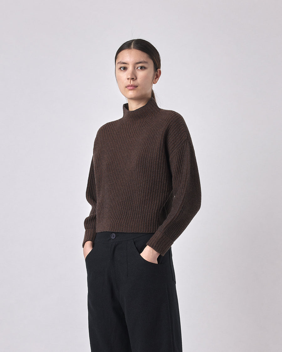 Merino Striped Ribbed Mock-Neck - FW23 - Brown