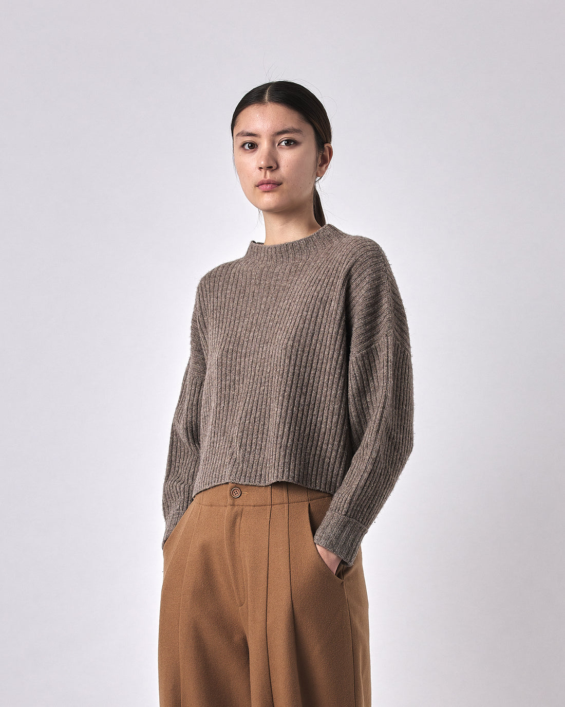Signature Yak Rib Mock-Neck - Taupe