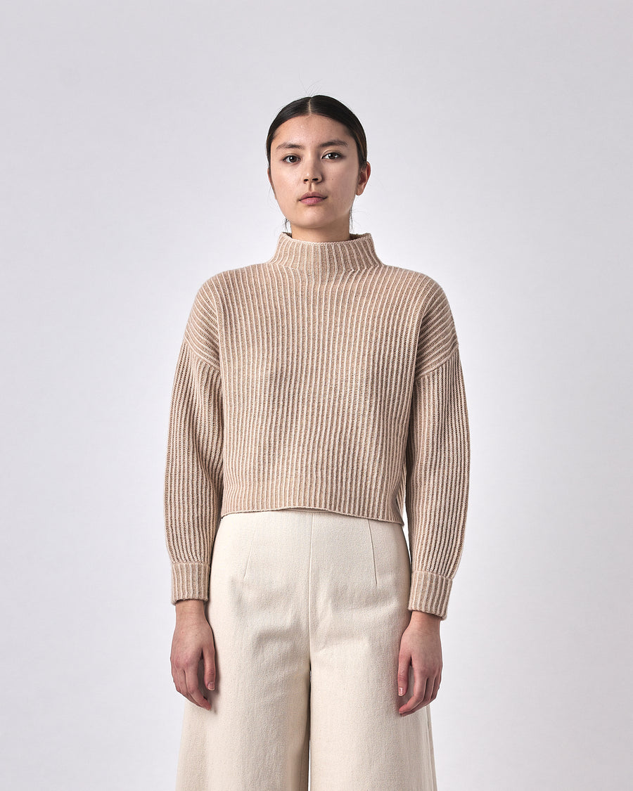 Merino Striped Ribbed Mock-Neck - FW23 - Beige