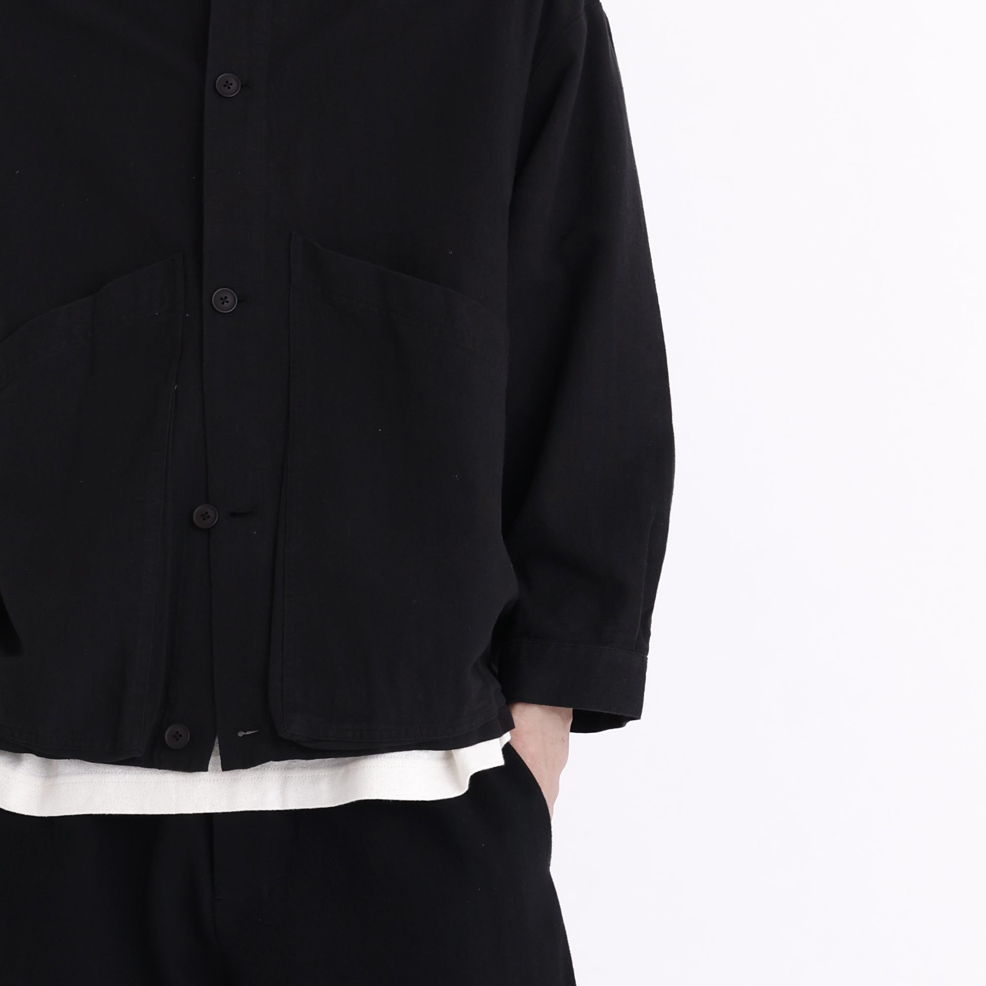 Signature Panel Pockets Shirt Jacket - Black